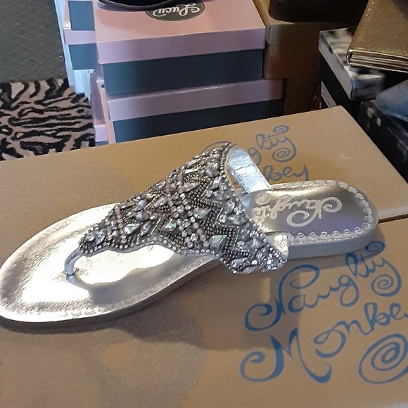 NAUGHTY MONKEY BLING SILVER THONG SLIP ON SHOES - Picture 3 of 5